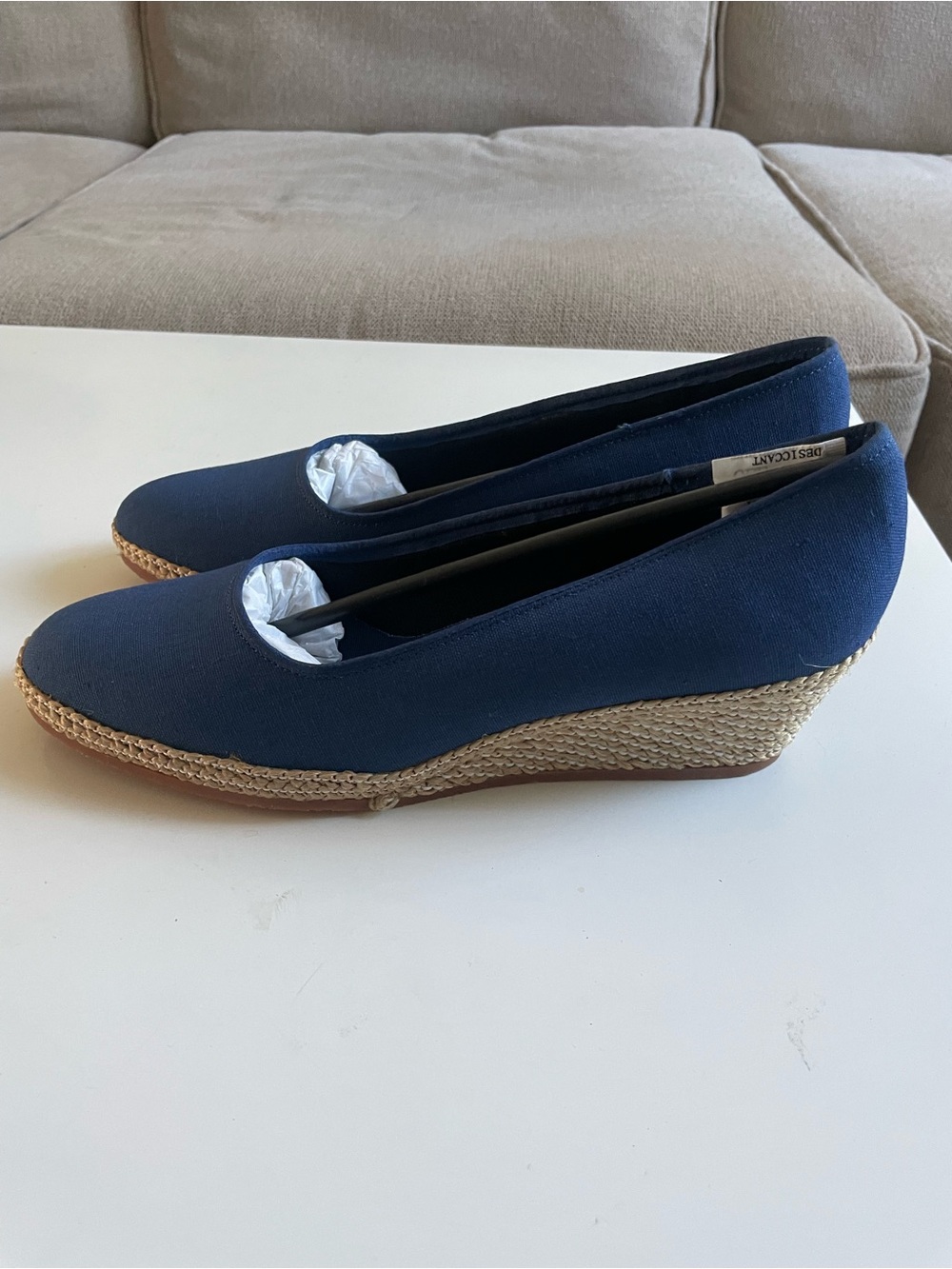 Classic Navy Espadrille Wedge Flats - Women blue new